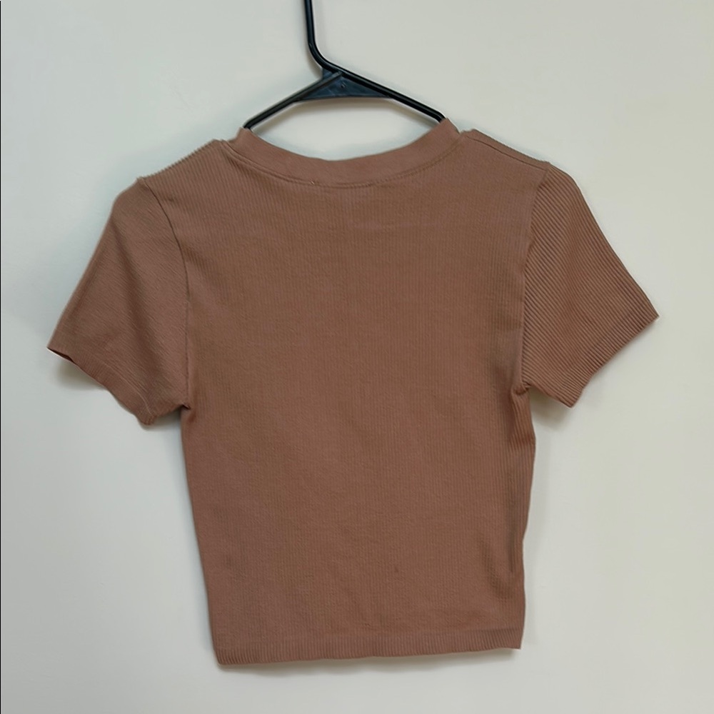 Pink Rose Brown Fitted Crop T-Shirt - Picture 2 of 3